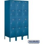 12" Wide Four Tier Standard Metal Locker - 3 Wide - 5 Feet High - 18" Deep by Salsbury