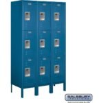 12" Wide Triple Tier Standard Metal Locker - 3 Wide - 5 Feet High - 15" Deep by Salsbury
