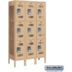 12" Wide Triple Tier Vented Metal Locker - 3 Wide - 5 Feet High - 15" Deep by Salsbury