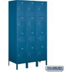 15" Wide Four Tier Standard Metal Locker - 3 Wide - 6 Feet High - 18" Deep by Salsbury