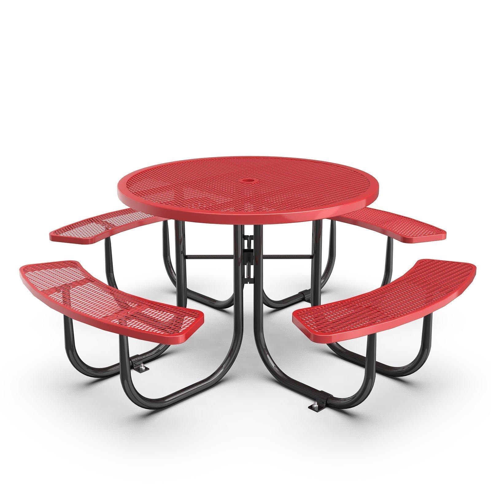 46-round-picnic-table-with-umbrella-hole-red_1 46" Round Picnic Table With Umbrella Hole - Image 1
