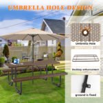 6ft Rectangle Picnic Table With Umbrella Hole - Image 6