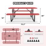 6 ft Metal Picnic Tables for Outdoors, Rectangle Coated Steel Patio Furniture Set - Image 15