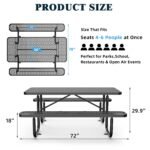 6 ft Metal Picnic Tables for Outdoors, Rectangle Coated Steel Patio Furniture Set - Image 9
