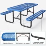 6 ft Metal Picnic Tables for Outdoors, Rectangle Coated Steel Patio Furniture Set - Image 7