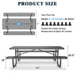 8 ft Metal Picnic Tables for Outdoors - Image 2