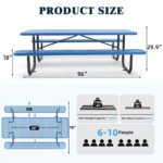8 ft Metal Picnic Tables for Outdoors, Rectangle Coated Steel Patio Furniture Set - Image 4