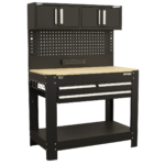 Workbench with Pegboard Back Panel, Power Bar & Wooden Worktop AP12701