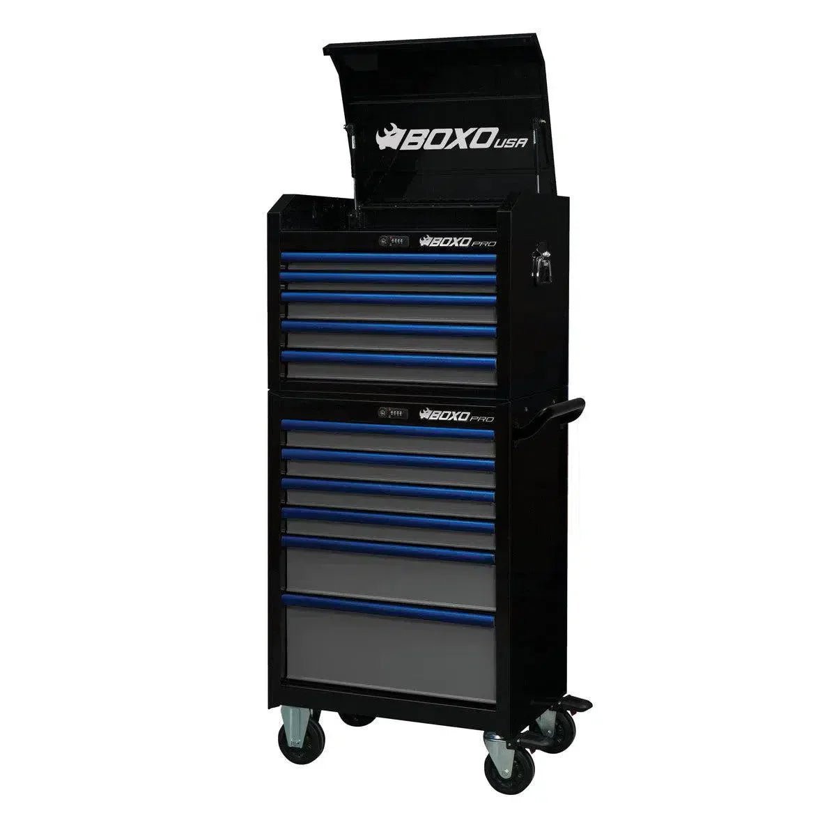 BoxoUSA-Pro-Series-26-11-Drawer-Rolling-Tool-Box-Black-and-Blue-26TB-BK-B Boxo Pro Series | 26" 11-Drawer Rolling Tool Box | Black and Blue - Image 1