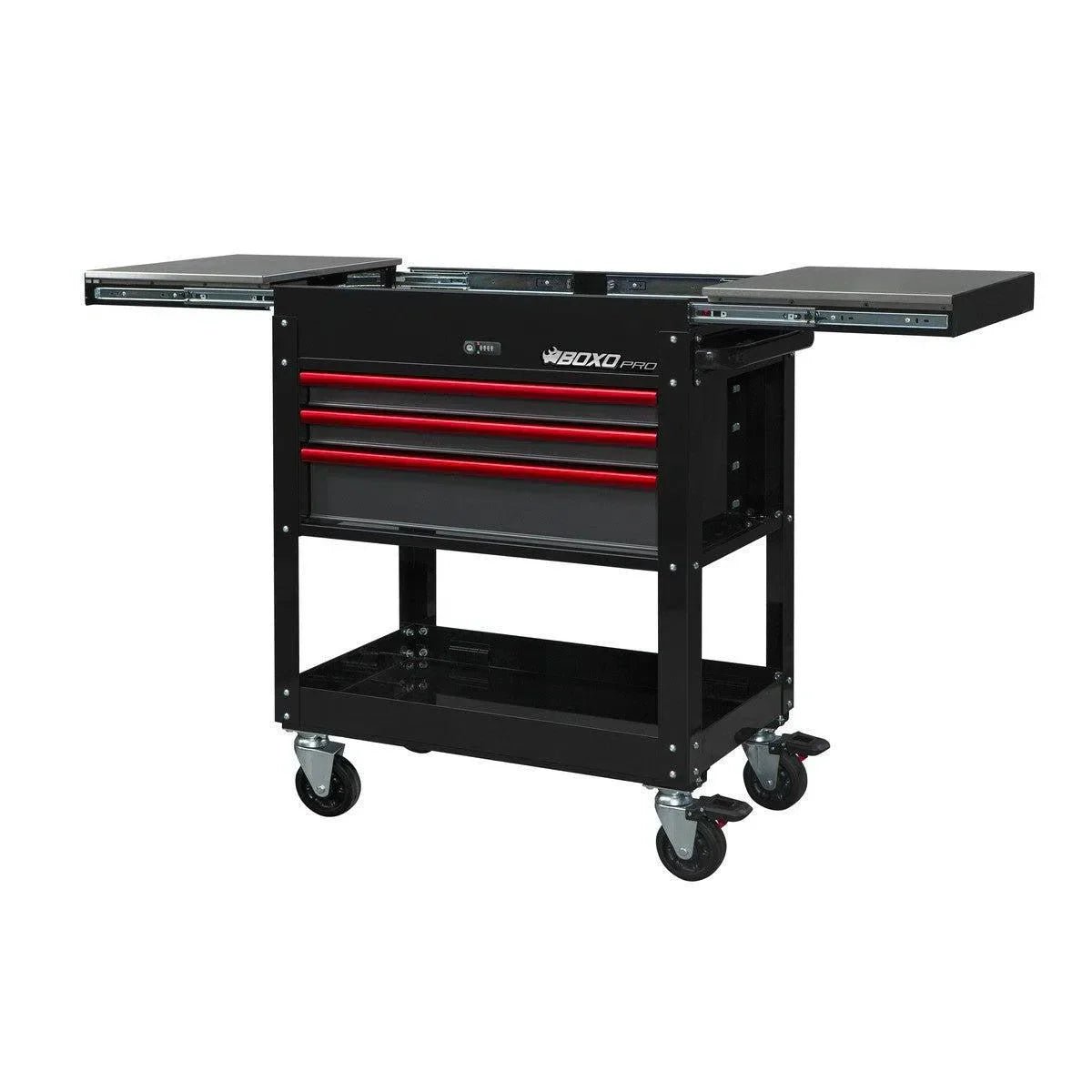BoxoUSA-Pro-Series-35-3-Drawer-with-Slide-Top-Service-Cart-Gloss-Black-Red-Trim-product_sku_8c80f40e-4f41-436d-a2b2-f398764affd9 Boxo Pro Series | 35" 3-Drawer Slide-Top Service Cart Tool Box - Image 1