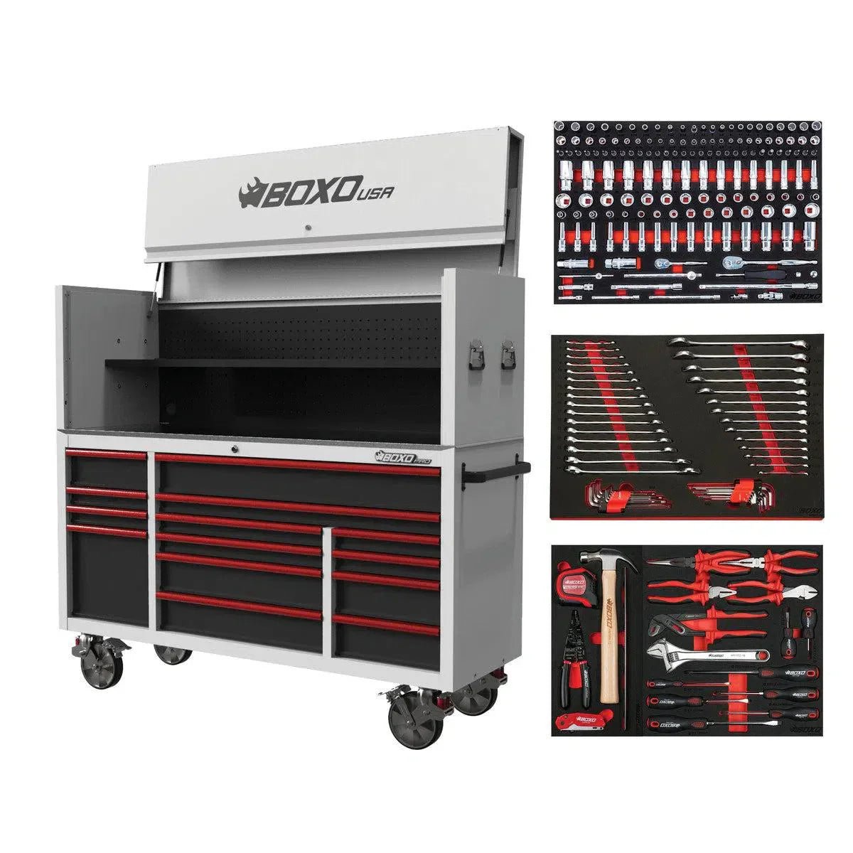 BoxoUSA-Pro-Series-Loaded-72-14-Drawer-Garage-Top-Rolling-Tool-Box-White-72TBM-W-R Boxo Pro Series | Loaded 72" 14-Drawer Garage Top Rolling Tool Box | White - Image 1