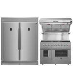FORNO Appliance Package - 48 Inch Gas Range, Wall Mount Range Hood, 60 Inch Refrigerator, FBDL-018-02US