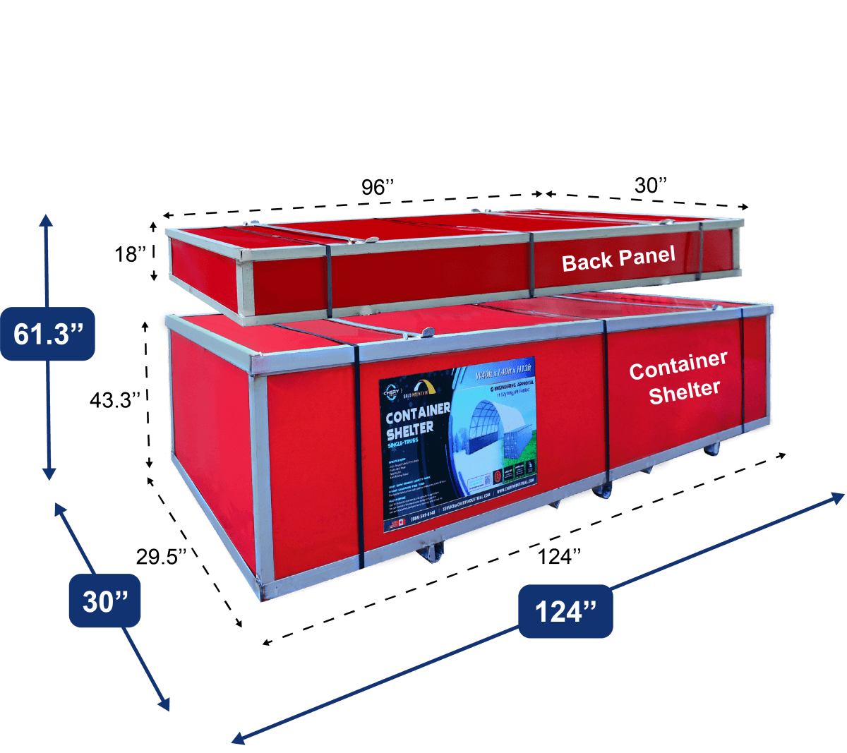 40x40x13 ft Container Shelter with Closed Back Panel