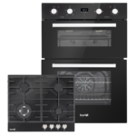 72cm Built-Under Double Oven & Black Glass Gas Hob Appliance Bundle – 60cm Wide DH449