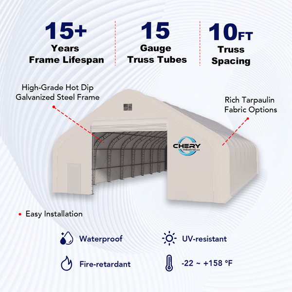 Double Truss Storage Shelter W50'xL80'xH23' Feature