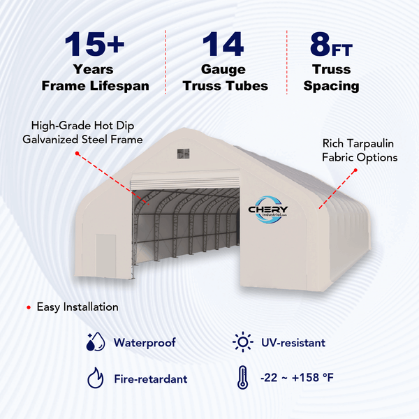 Double Truss Storage Shelter W70'xL120'xH28'