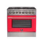 FORNO Galiano 36" 5.36 cu. ft. Dual Fuel Range with 6 Italian Burners in Red, FFSGS6156-36RED