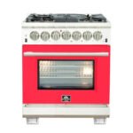 FORNO Capriasca 30" 4.32 cu. ft. Dual Fuel Range with 5 Italian Burners in Red, FFSGS6187-30RED