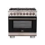 FORNO Capriasca 36" 5.36 cu. ft. Dual Fuel Range with 6 Italian Burners in Black, FFSGS6187-36BLK