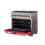 FORNO Capriasca 36" 5.36 cu. ft. Dual Fuel Range with 6 Italian Burners in Red, FFSGS6187-36RED - Image 4