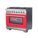 FORNO Capriasca 36" 5.36 cu. ft. Dual Fuel Range with 6 Italian Burners in Red, FFSGS6187-36RED - Image 3