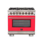 FORNO Capriasca 36" 5.36 cu. ft. Dual Fuel Range with 6 Italian Burners in Red, FFSGS6187-36RED