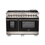 FORNO Capriasca 48" 6.58 cu. ft. Dual Fuel Range with 8 Italian Burners in Black, FFSGS6187-48BLK