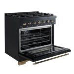 FORNO Antico 36" 4.5 cu. ft. Dual Fuel Range with 6 Sealed Burners in Black with Antique Brass Accents, FFSGS6113-36BLK - Image 5