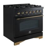 FORNO Antico 36" 4.5 cu. ft. Dual Fuel Range with 6 Sealed Burners in Black with Antique Brass Accents, FFSGS6113-36BLK - Image 7