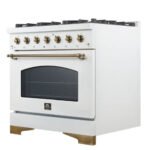 FORNO Antico 36" 4.5 cu. ft. Dual Fuel Range with 6 Sealed Burners in White with Antique Brass Accents, FFSGS6113-36WHT - Image 9