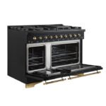 FORNO Antico 48" 5.5 cu. ft. Dual Fuel Range with 8 Sealed Burners and Griddle in Black with Antique Brass Accents, FFSGS6113-48BLK - Image 6