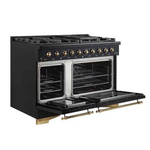 FORNO Antico 48" 5.5 cu. ft. Gas Range with 8 Sealed Burners and Griddle in Black with Antique Brass Accents, FFSGS6219-48BLK - Image 6
