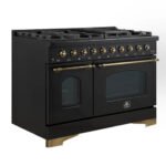 FORNO Antico 48" 5.5 cu. ft. Gas Range with 8 Sealed Burners and Griddle in Black with Antique Brass Accents, FFSGS6219-48BLK - Image 2