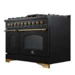 FORNO Antico 48" 5.5 cu. ft. Dual Fuel Range with 8 Sealed Burners and Griddle in Black with Antique Brass Accents, FFSGS6113-48BLK - Image 7