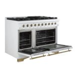 FORNO Antico 48" 5.5 cu. ft. Dual Fuel Range with 8 Sealed Burners and Griddle in White with Antique Brass Accents, FFSGS6113-48WHT - Image 6