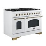 FORNO Antico 48" 5.5 cu. ft. Dual Fuel Range with 8 Sealed Burners and Griddle in White with Antique Brass Accents, FFSGS6113-48WHT - Image 5