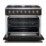 FORNO Galiano 36" 5.36 cu. ft. Dual Fuel Range with 6 Sealed Burners in Black with Antique Brass Accents, FFSGS6156-36BLK - Image 2