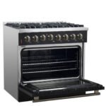 FORNO Galiano 36" 5.36 cu. ft. Dual Fuel Range with 6 Sealed Burners in Black with Antique Brass Accents, FFSGS6156-36BLK - Image 6