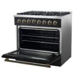 FORNO Galiano 36" 5.36 cu. ft. Dual Fuel Range with 6 Sealed Burners in Black with Antique Brass Accents, FFSGS6156-36BLK - Image 11