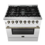 FORNO Galiano 36" 5.36 cu. ft. Dual Fuel Range with 6 Sealed Burners in White with Antique Brass Accents, FFSGS6156-36WHT - Image 4