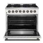 FORNO Galiano 36" 5.36 cu. ft. Dual Fuel Range with 6 Sealed Burners in White with Antique Brass Accents, FFSGS6156-36WHT - Image 2