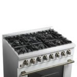 FORNO Galiano 36" 5.36 cu. ft. Dual Fuel Range with 6 Sealed Burners in White with Antique Brass Accents, FFSGS6156-36WHT - Image 5