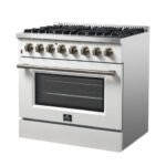 FORNO Galiano 36" 5.36 cu. ft. Dual Fuel Range with 6 Sealed Burners in White with Antique Brass Accents, FFSGS6156-36WHT - Image 9