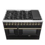 FORNO Galiano 48" 6.58 cu. ft. Dual Fuel Range with 8 Sealed Burners and Griddle in Black with Antique Brass Accents, FFSGS6156-48BLK - Image 3