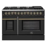 FORNO Galiano 48" 6.58 cu. ft. Dual Fuel Range with 8 Sealed Burners and Griddle in Black with Antique Brass Accents, FFSGS6156-48BLK