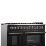FORNO Galiano 48" 6.58 cu. ft. Dual Fuel Range with 8 Sealed Burners and Griddle in Black with Antique Brass Accents, FFSGS6156-48BLK - Image 6