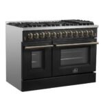 FORNO Galiano 48" 6.58 cu. ft. Dual Fuel Range with 8 Sealed Burners and Griddle in Black with Antique Brass Accents, FFSGS6156-48BLK - Image 5