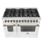 FORNO Galiano 48" 6.58 cu. ft. Dual Fuel Range with 8 Sealed Burners and Griddle in White with Antique Brass Accents, FFSGS6156-48WHT - Image 12