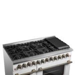 FORNO Galiano 48" 6.58 cu. ft. Dual Fuel Range with 8 Sealed Burners and Griddle in White with Antique Brass Accents, FFSGS6156-48WHT - Image 3