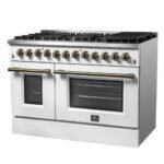 FORNO Galiano 48" 6.58 cu. ft. Dual Fuel Range with 8 Sealed Burners and Griddle in White with Antique Brass Accents, FFSGS6156-48WHT - Image 7